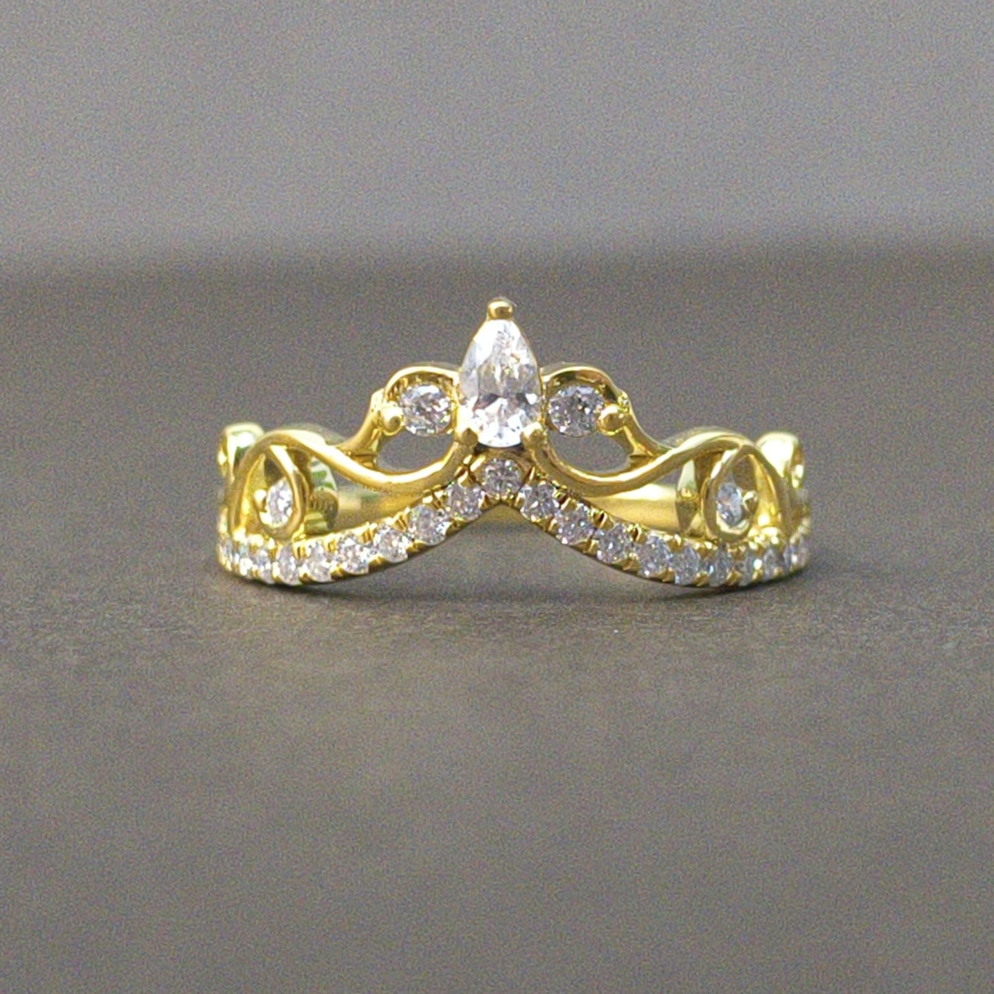 Gold Floral Lab Diamond Curve Ring For Her