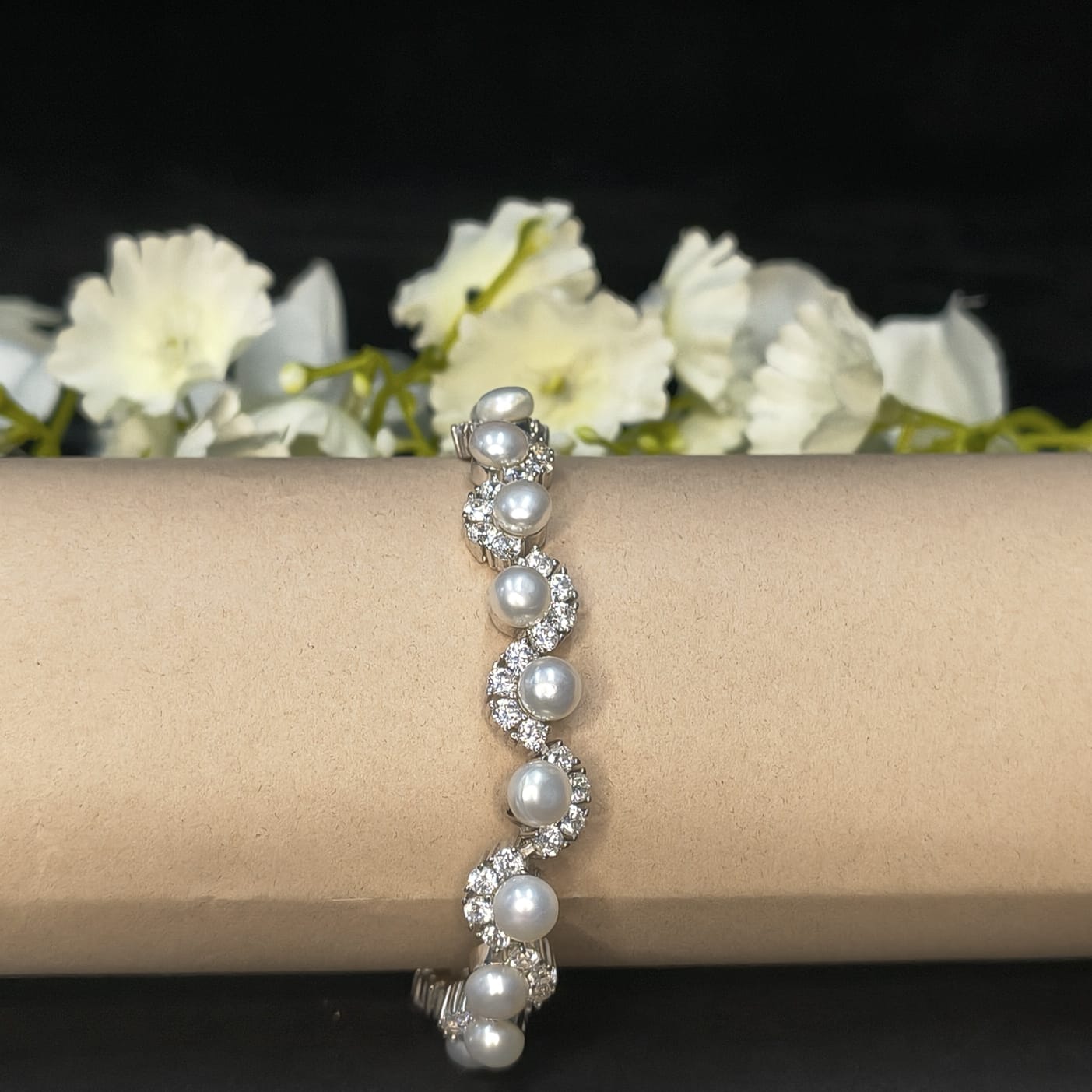 Silver Pearl Wave Bracelet
