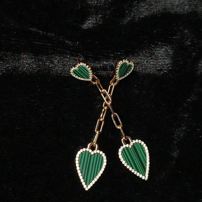 RoseGold Plated Silver Drop Heart Earrings in Green