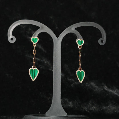 RoseGold Plated Silver Drop Heart Earrings in Green