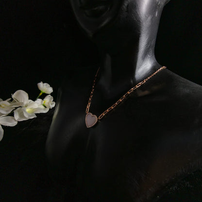 Rose Gold Plated Silver Milky Quartz Heart Necklace
