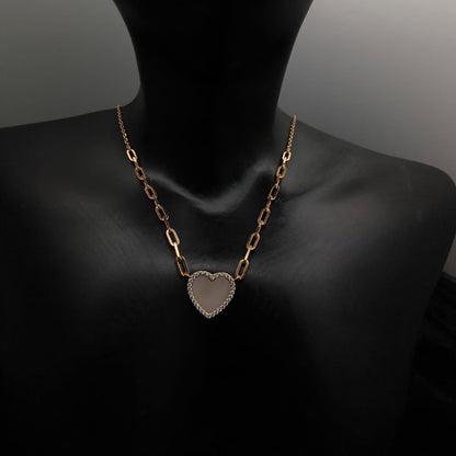 Rose Gold Plated Silver Milky Quartz Heart Necklace