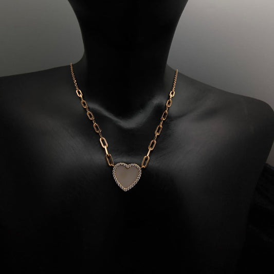 Rose Gold Plated Silver Milky Quartz Heart Necklace