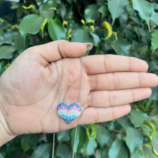 Silver Rainbow Heart Necklace