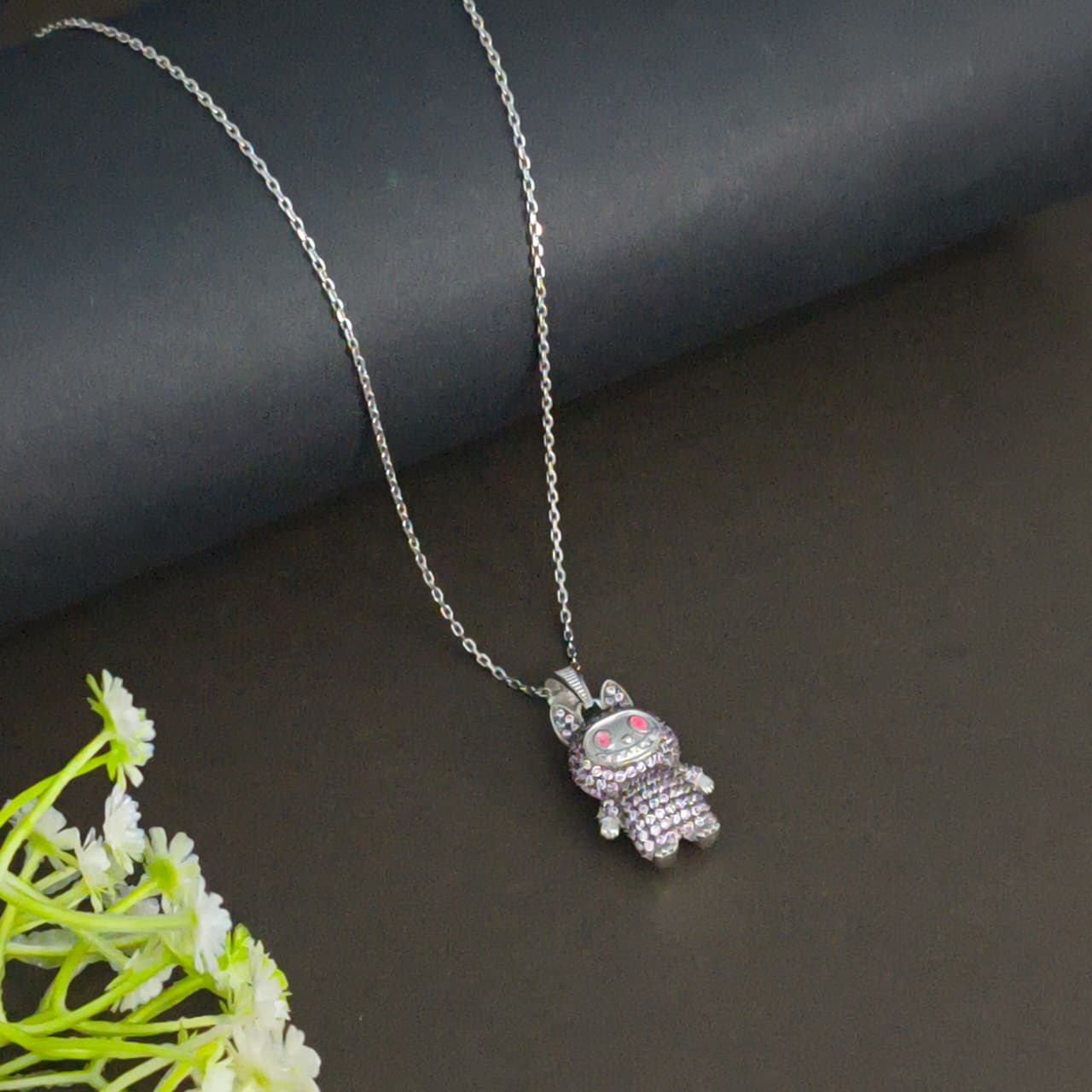Silver Pink Labubu Necklace