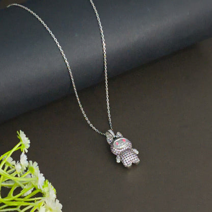 Silver Pink Labubu Necklace