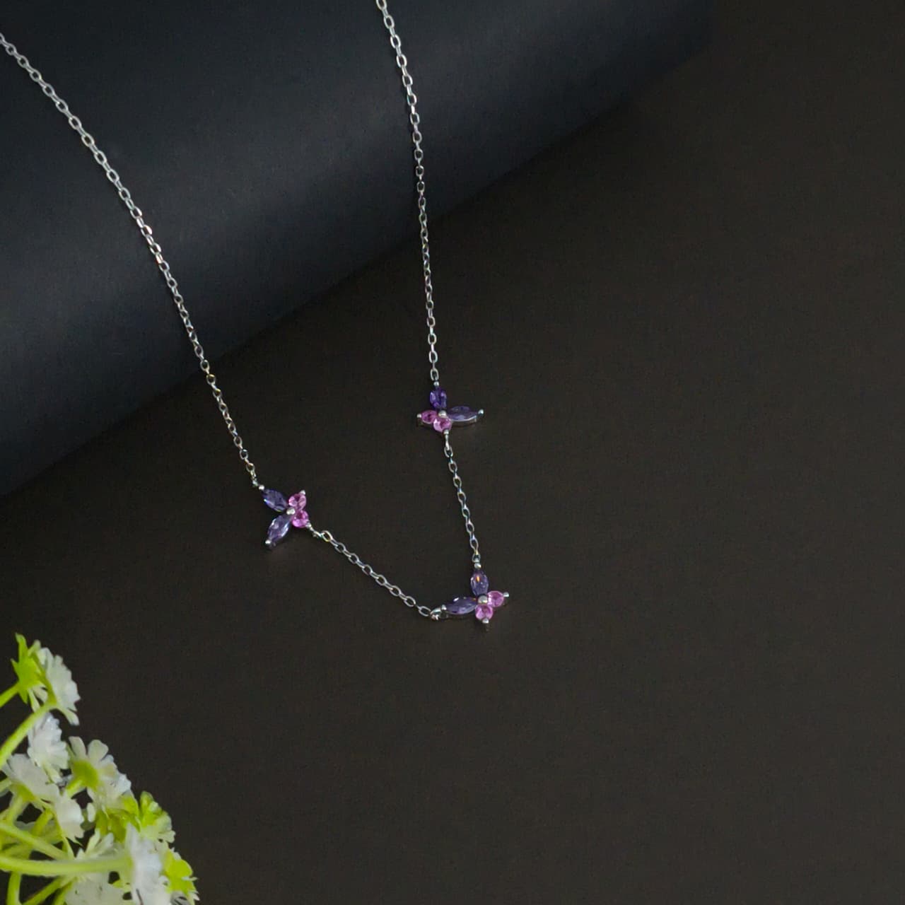 Silver Lilac Wings Necklace
