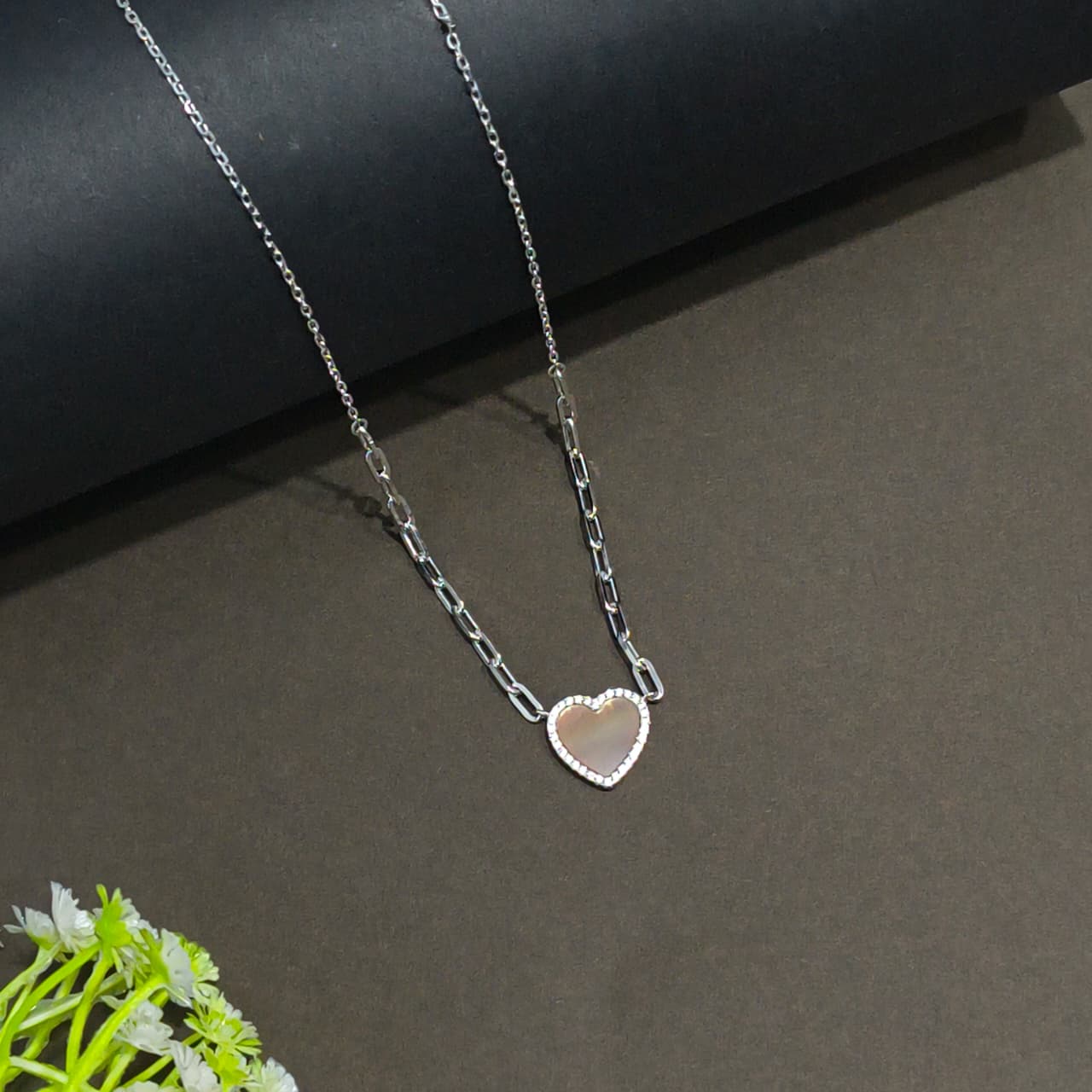 Silver Milky Quartz Heart Necklace