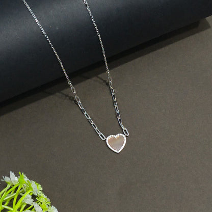 Silver Milky Quartz Heart Necklace
