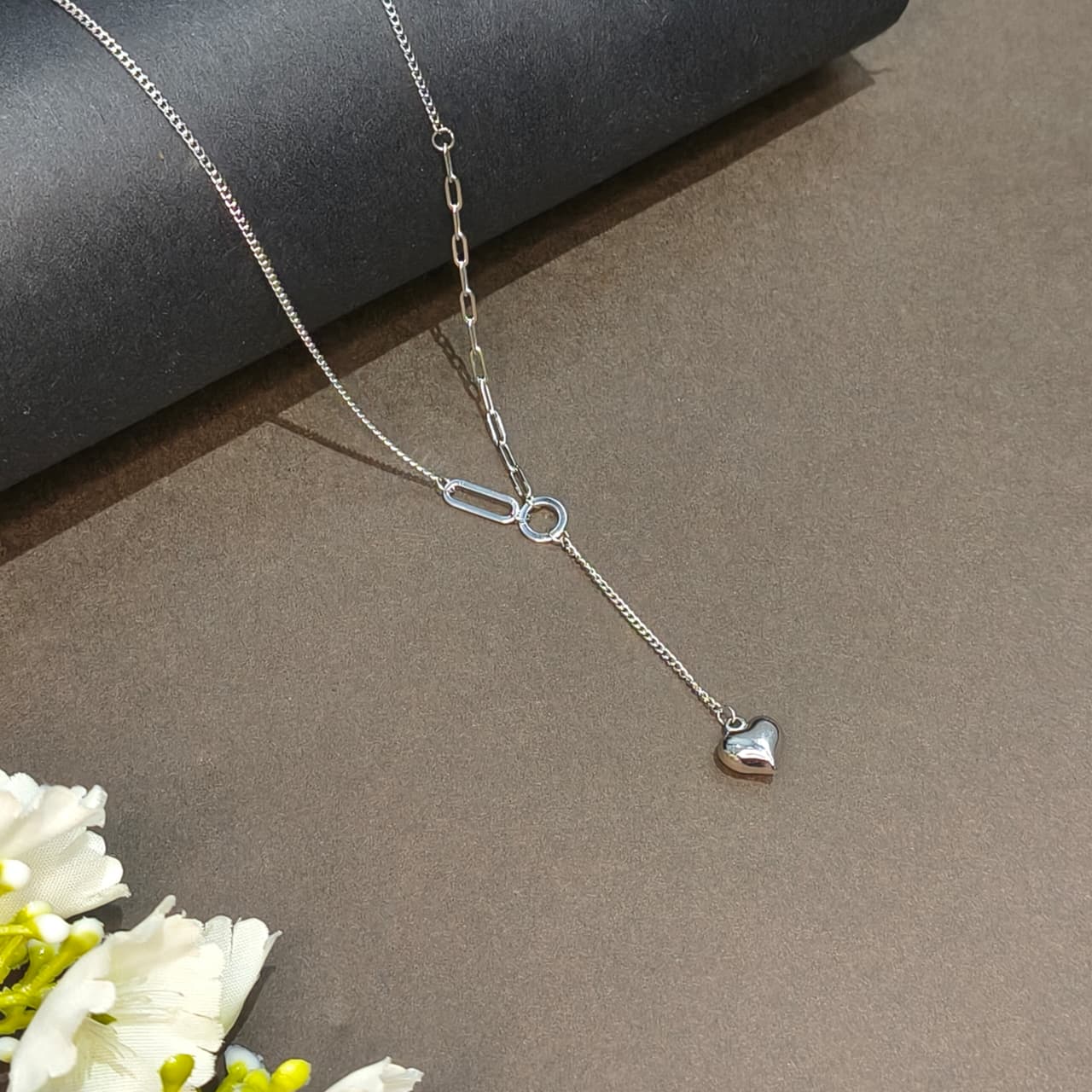 Silver Y Link Drop Heart Pendant