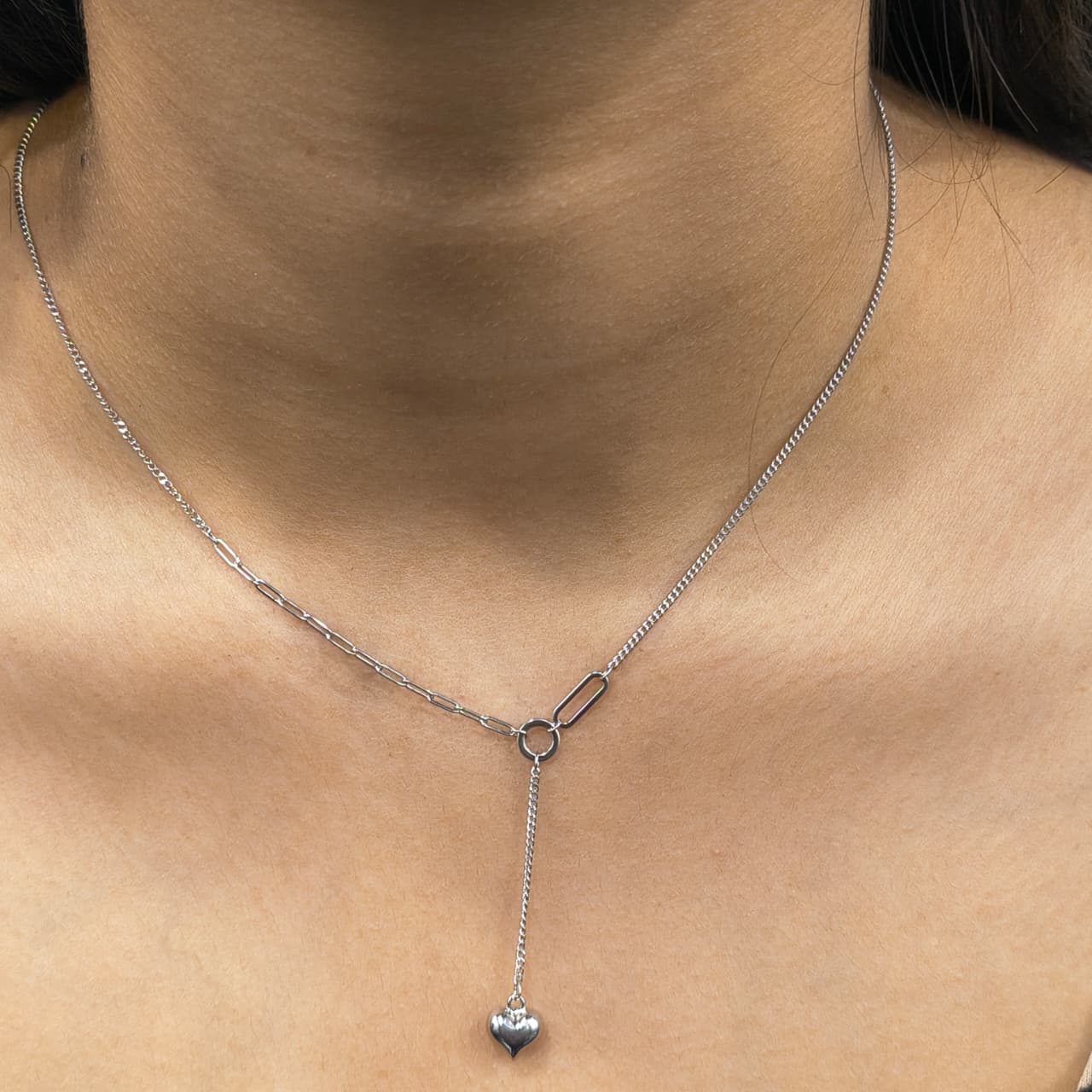 Silver Y Link Drop Heart Pendant