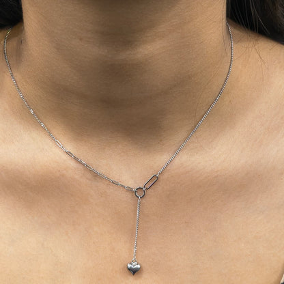 Silver Y Link Drop Heart Pendant