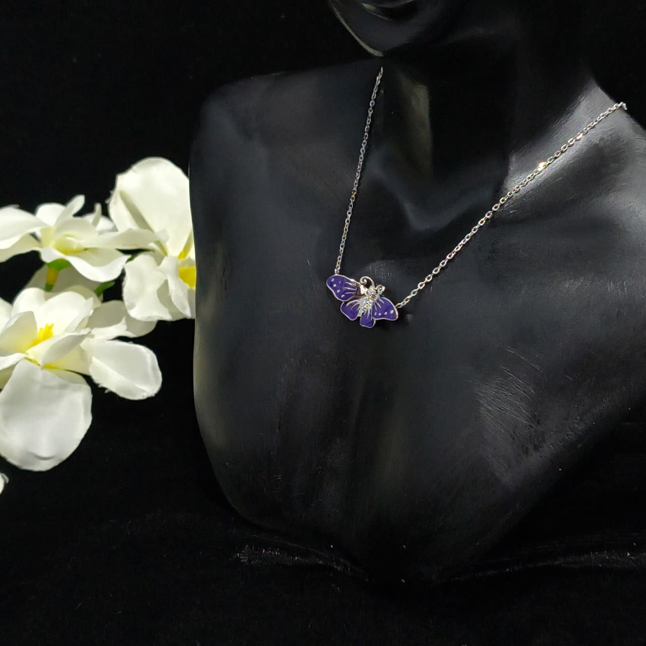 Silver  Purple Monarch Necklace