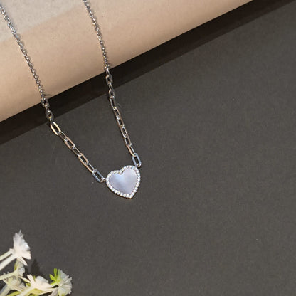Silver Milky Quartz Heart Necklace