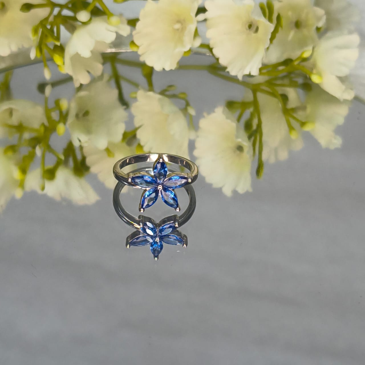 Siver Azure Bloom Ring