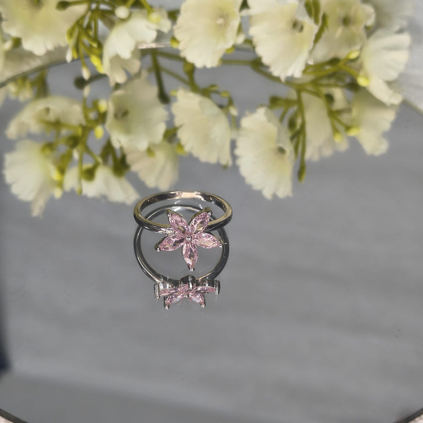 Siver Pink Bloom Ring