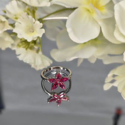 Silver Ruby Bloom Ring
