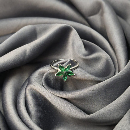 Siver Emerald Bloom Ring