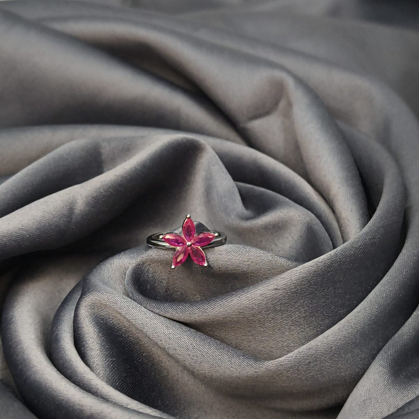 Silver Ruby Bloom Ring