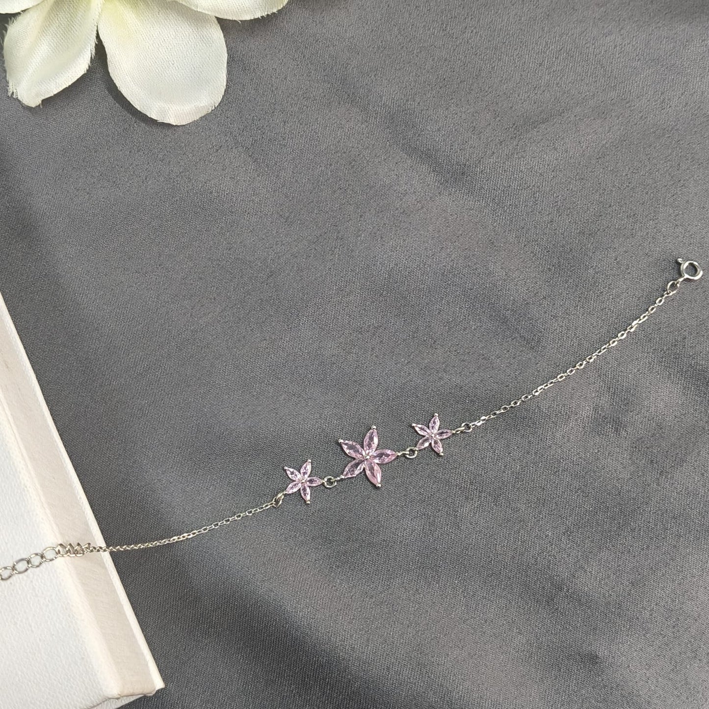 Silver Pink Bloom Bracelet