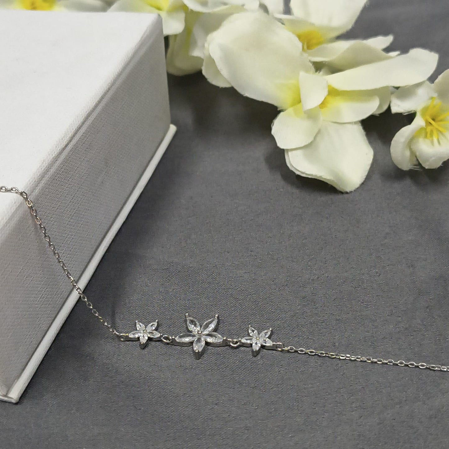 Silver White Bloom Bracelet