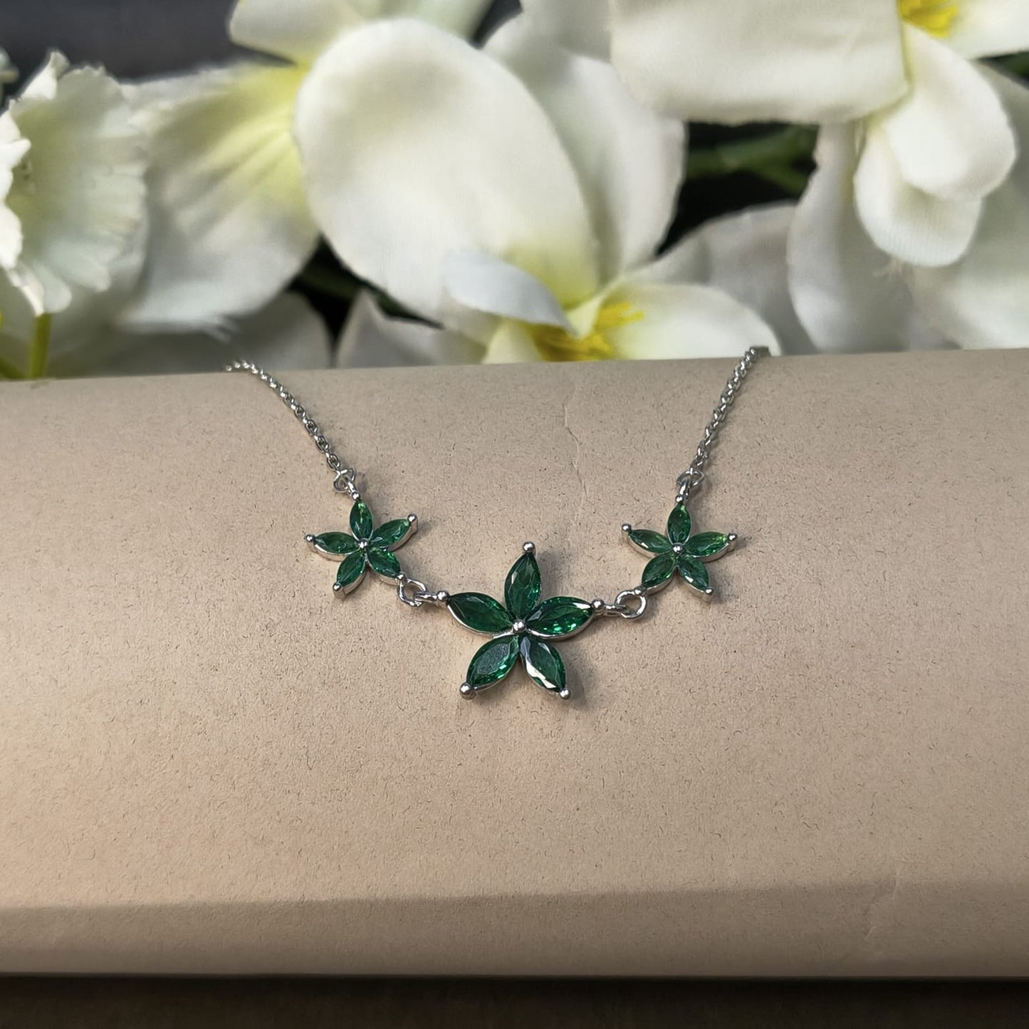 Silver Emerald Bloom Bracelet