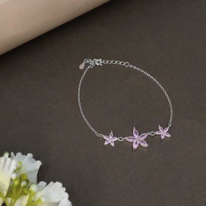 Silver Pink Bloom Bracelet