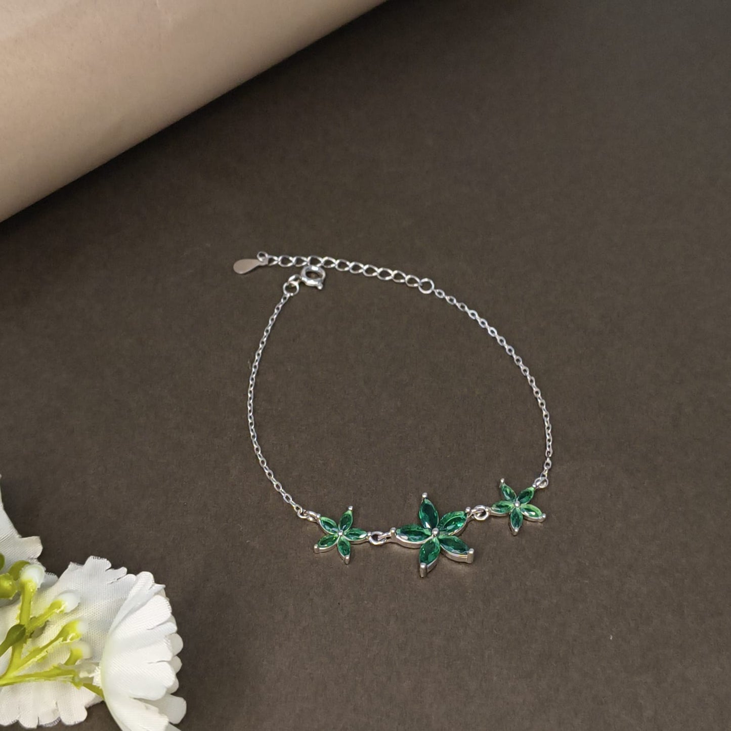 Silver Emerald Bloom Bracelet