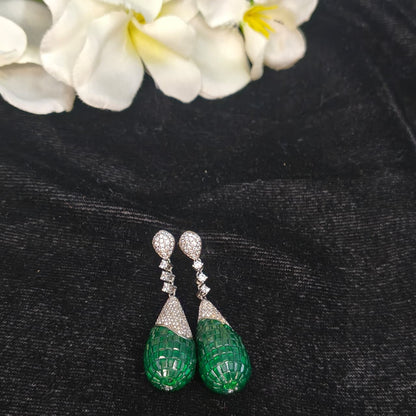 Silver Emerald Teardrop Diamond  Earring