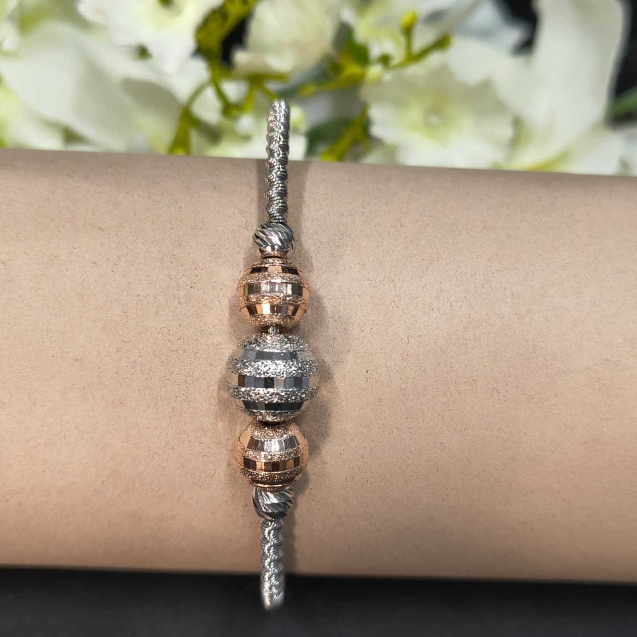 Silver & Rose Gold Bead Wire Bracelet