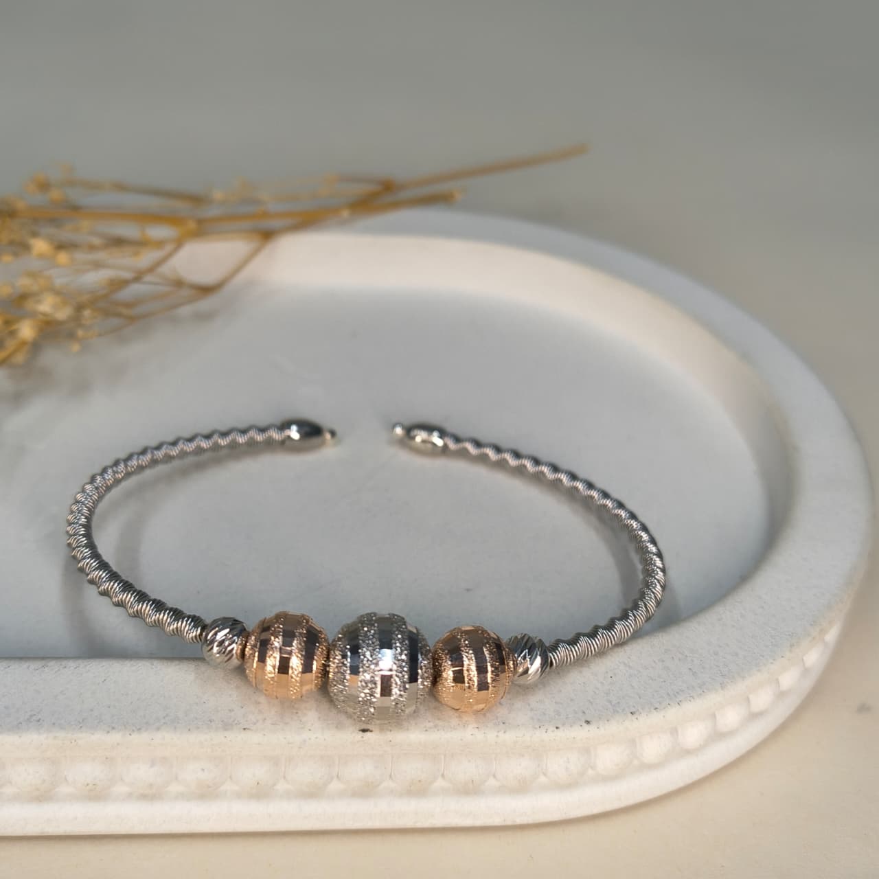 Silver & Rose Gold Bead Wire Bracelet