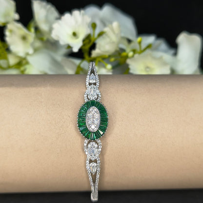 Silver Green Halo Diamond Bracelet