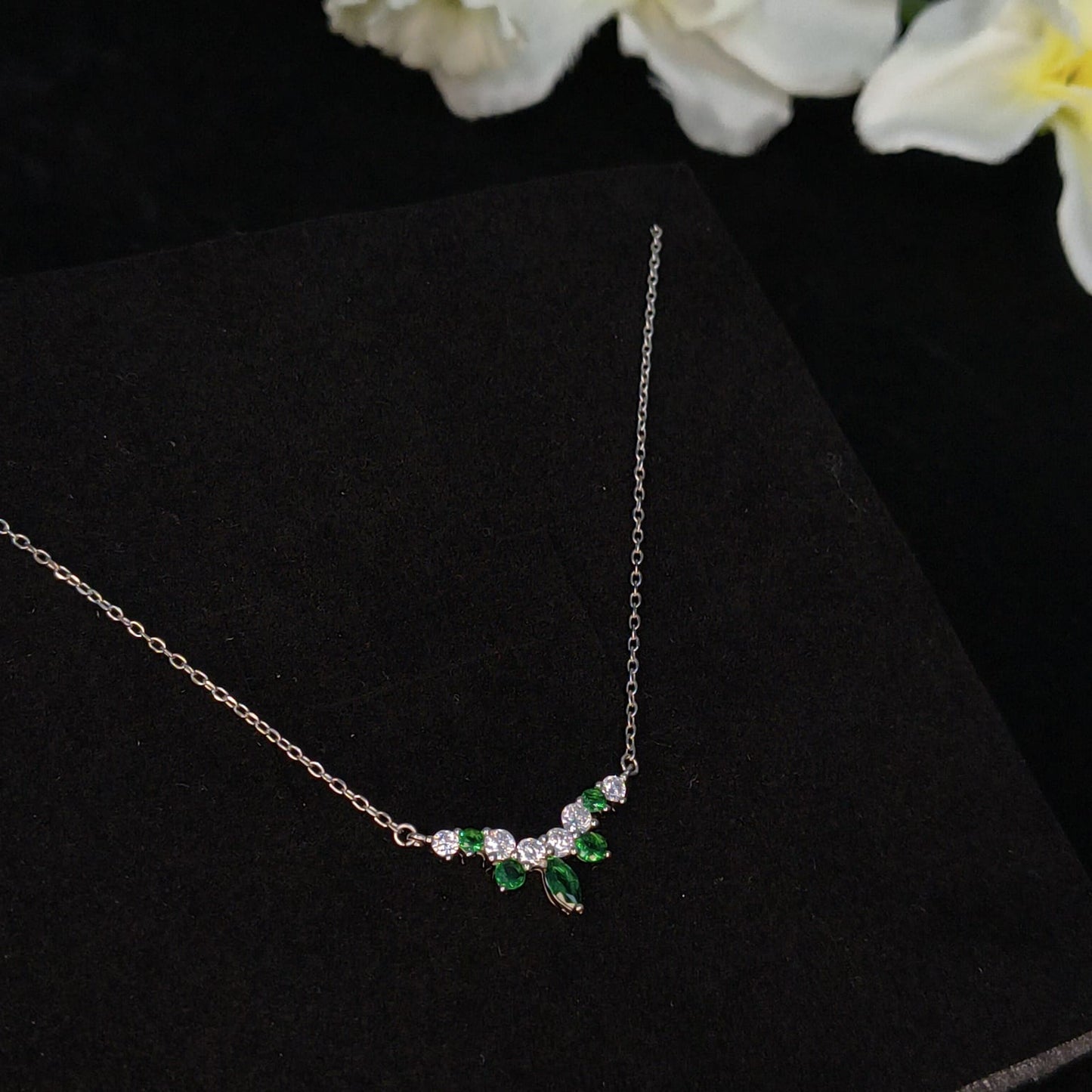 Silver Emerald Arc Necklace