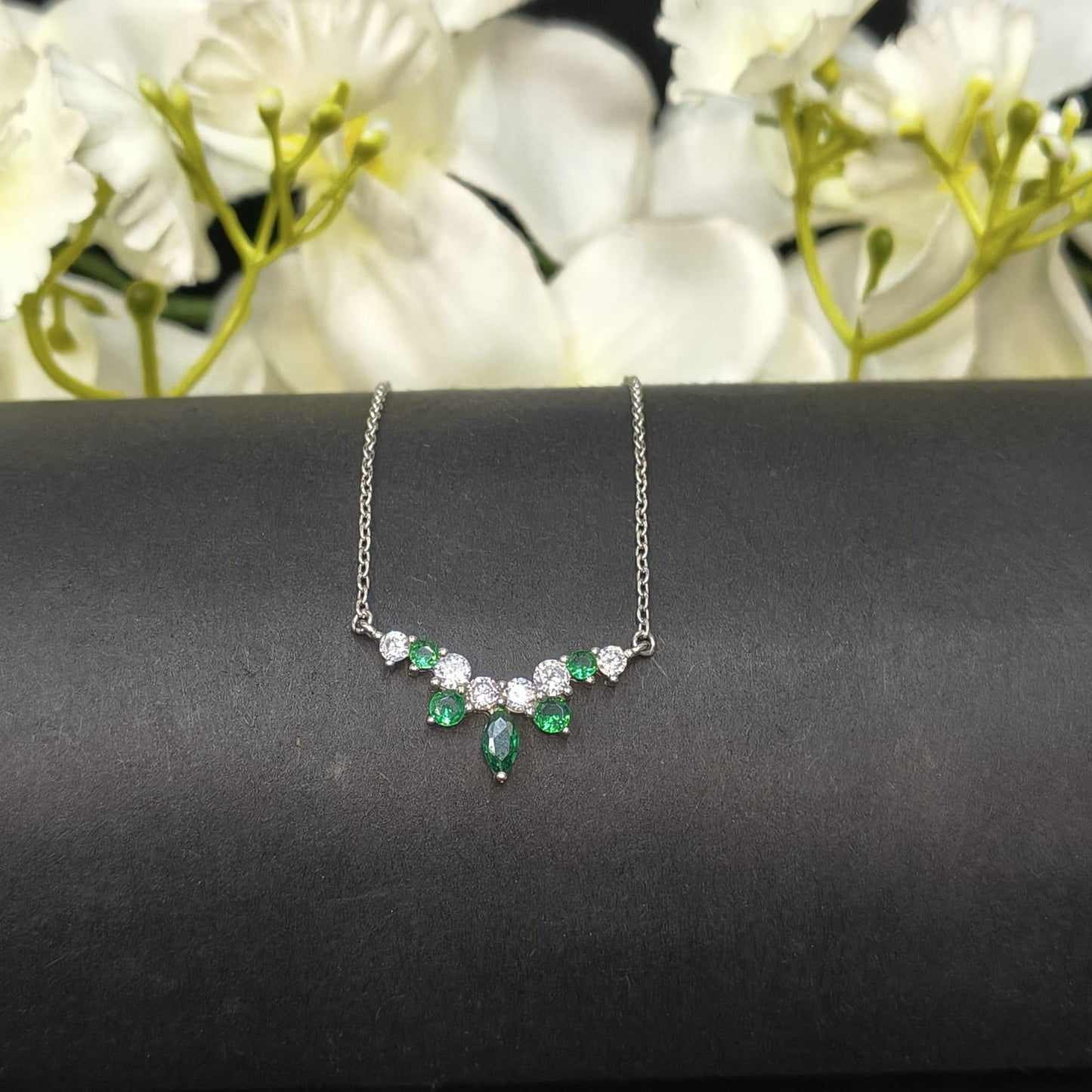 Silver Emerald Arc Necklace