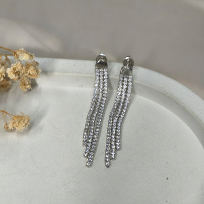 Silver Dual Strip Cubic Zirconia Modern Earring