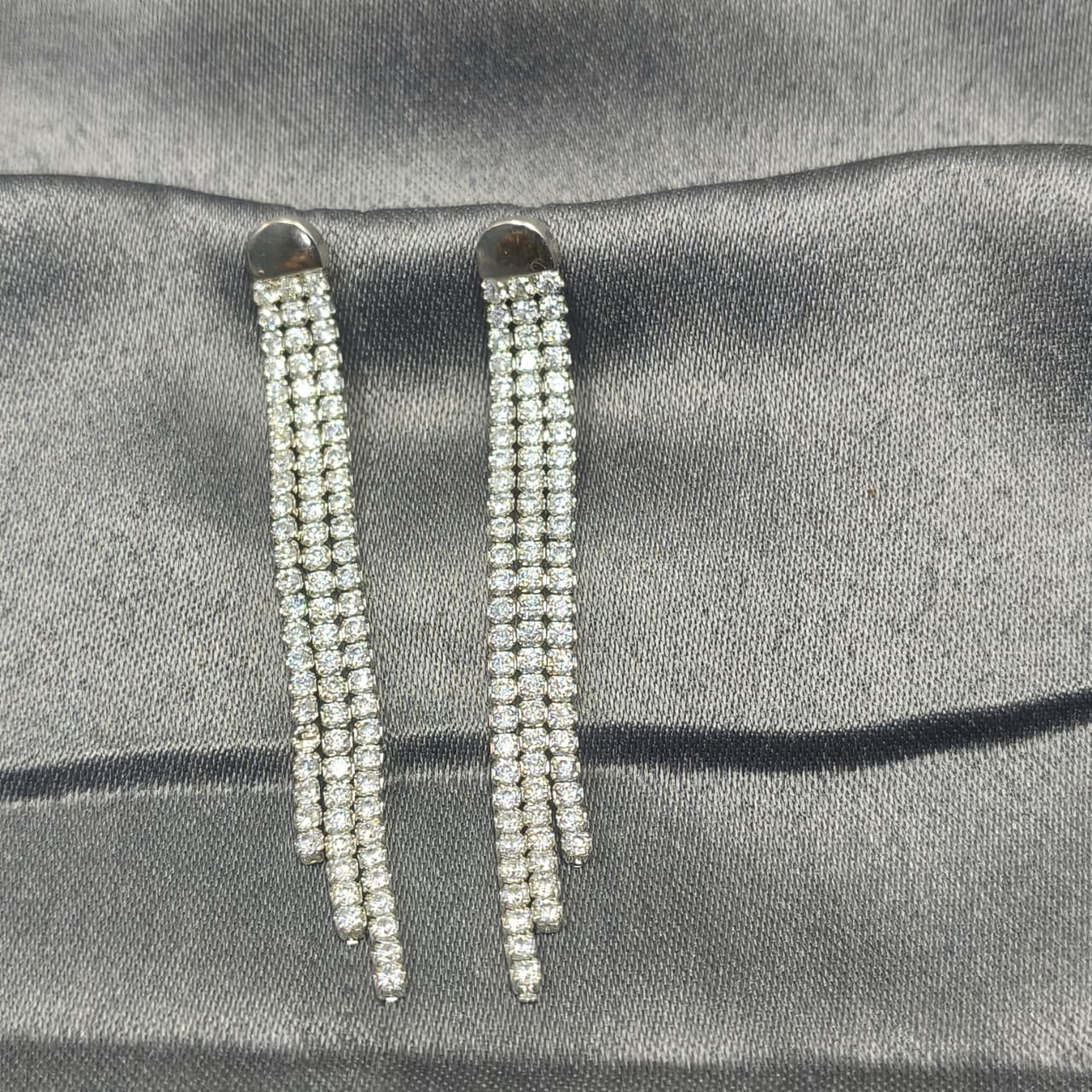 Silver Dual Strip Cubic Zirconia Modern Earring