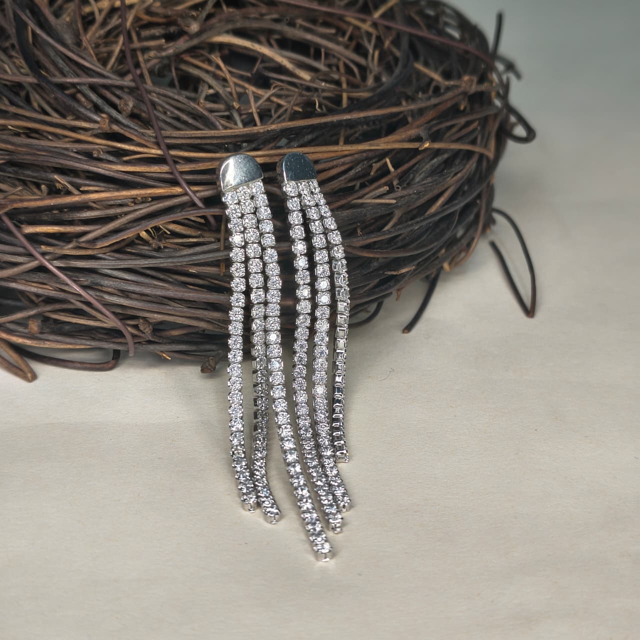 Silver Dual Strip Cubic Zirconia Modern Earring
