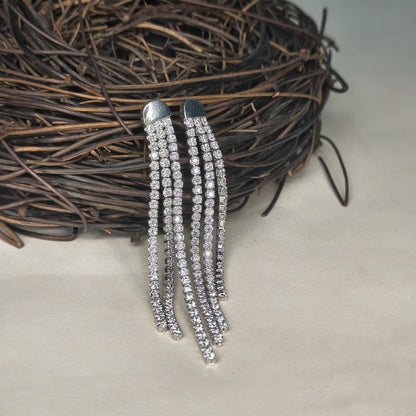 Silver Dual Strip Cubic Zirconia Modern Earring