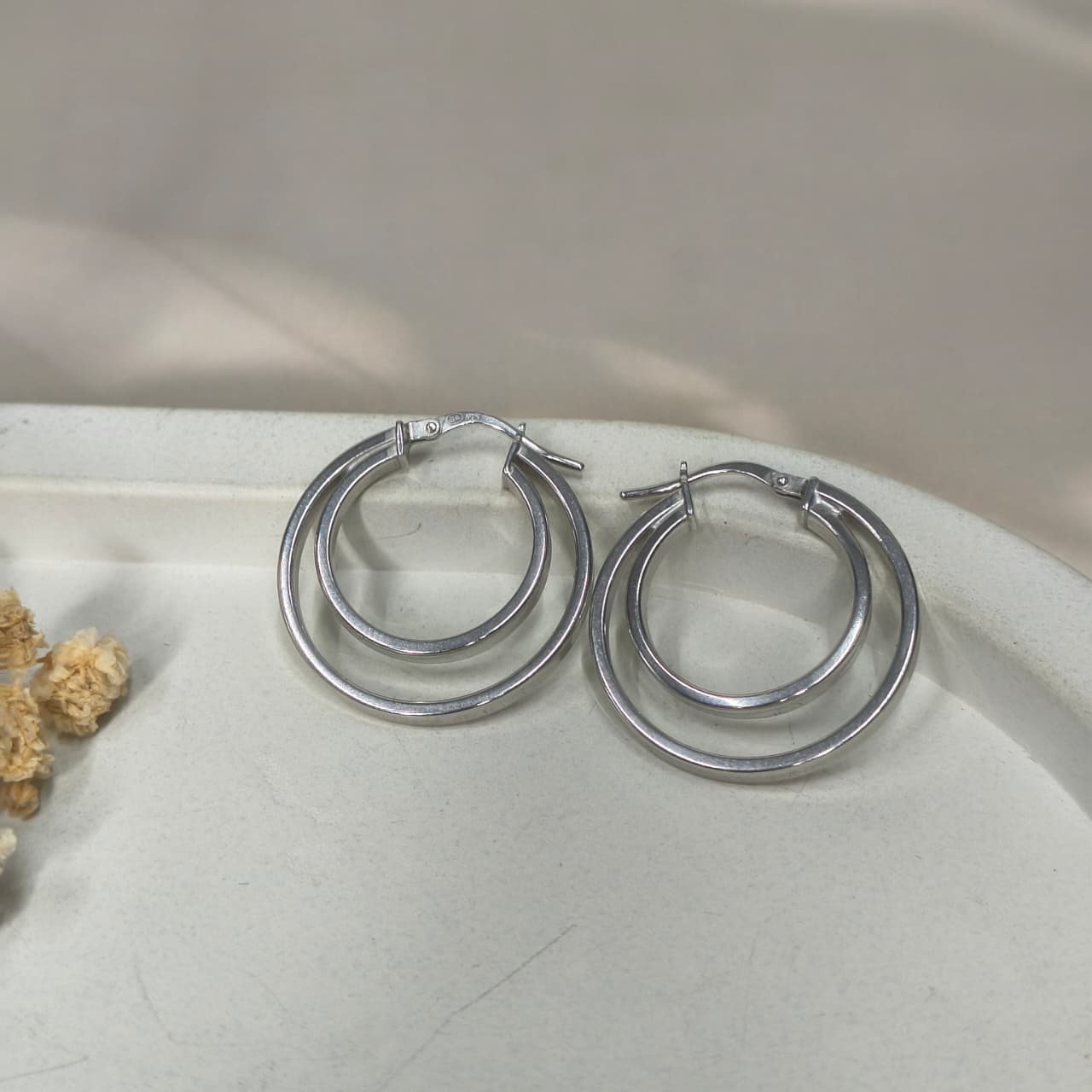 Silver Twin Circle Modern Earring