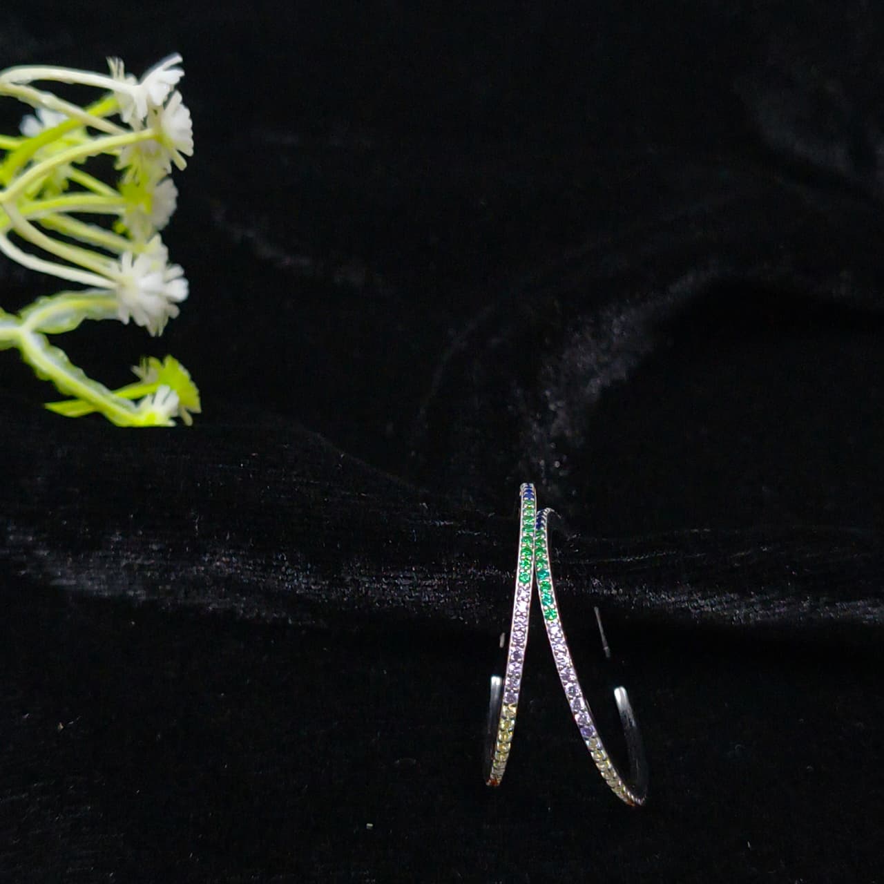 Silver Multicolour Zircon Hoop Earrings