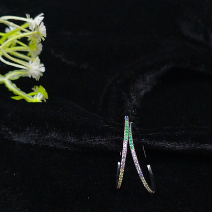 Silver Multicolour Zircon Hoop Earrings