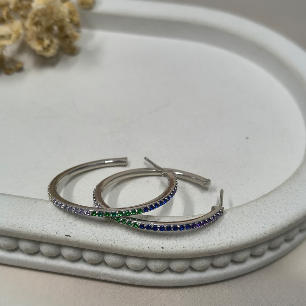 Silver Multicolour Zircon Hoop Earrings