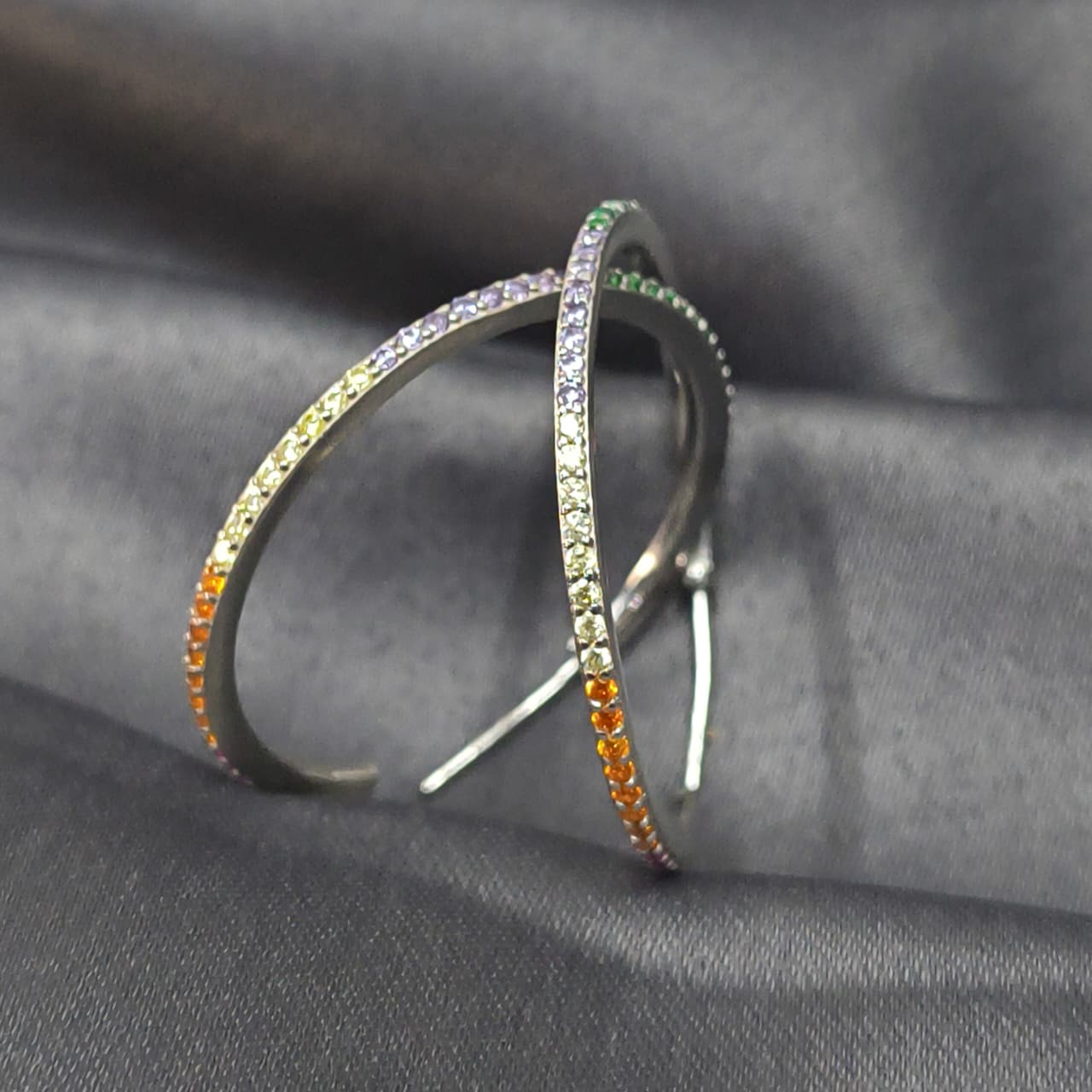 Silver Multicolour Zircon Hoop Earrings