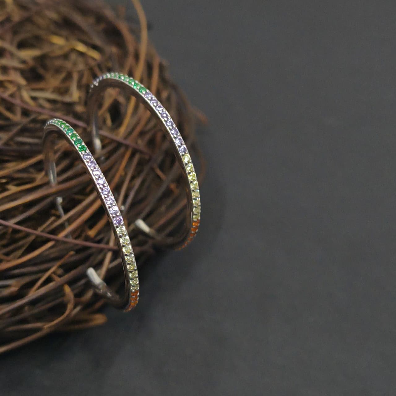 Silver Multicolour Zircon Hoop Earrings