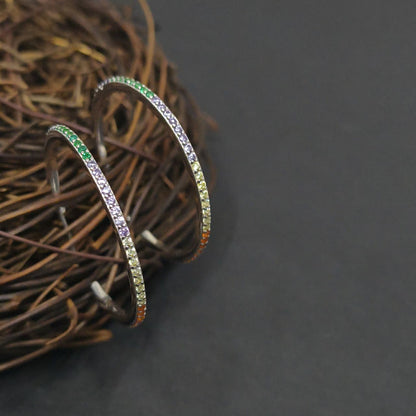 Silver Multicolour Zircon Hoop Earrings