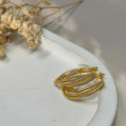 Gold Plated Silver Beaded Luxe Hoop Earrings