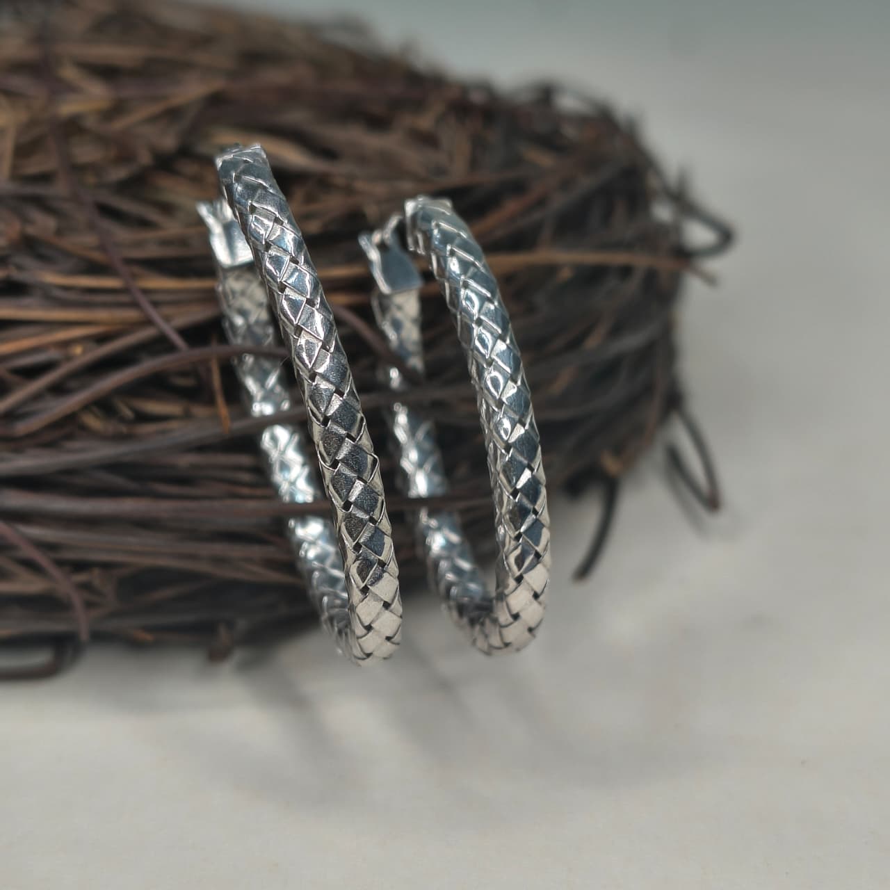 Silver Rope Twist Minimal Hoop Earrings