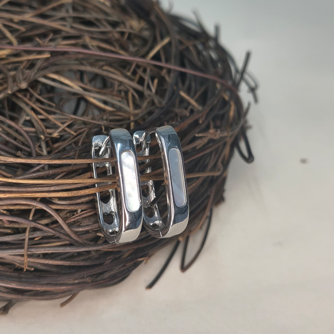 Silver Modern Rectangle & Heart Earring