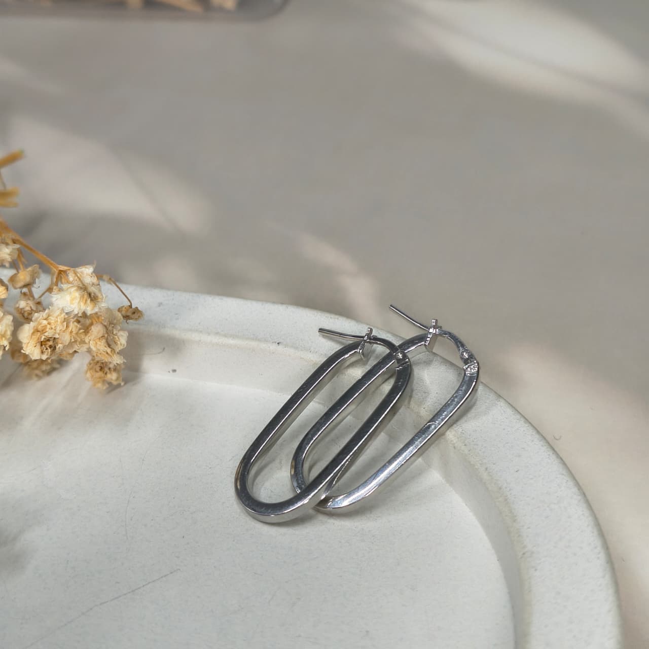 Silver Minimalist Rectangle Hoop Earring