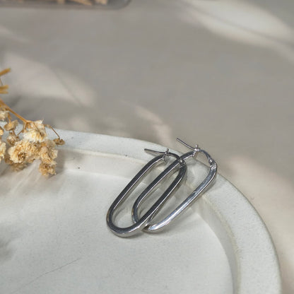 Silver Minimalist Rectangle Hoop Earring